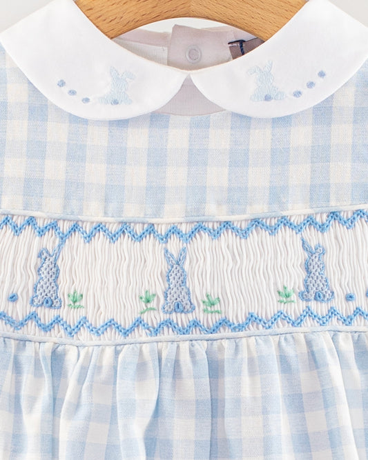 Bunny Blue Gingham Linen Bubble - Romper