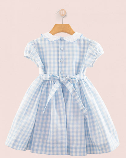Bunny Blue Gingham Linen Smock - Smocked Dress