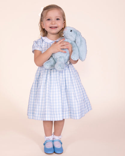 Bunny Blue Gingham Linen Smock - Smocked Dress