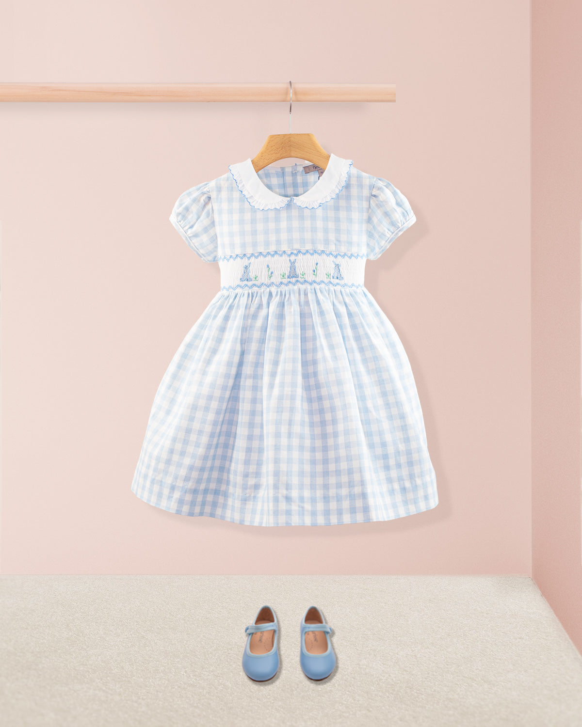 Bunny Blue Gingham Linen Smock - Smocked Dress