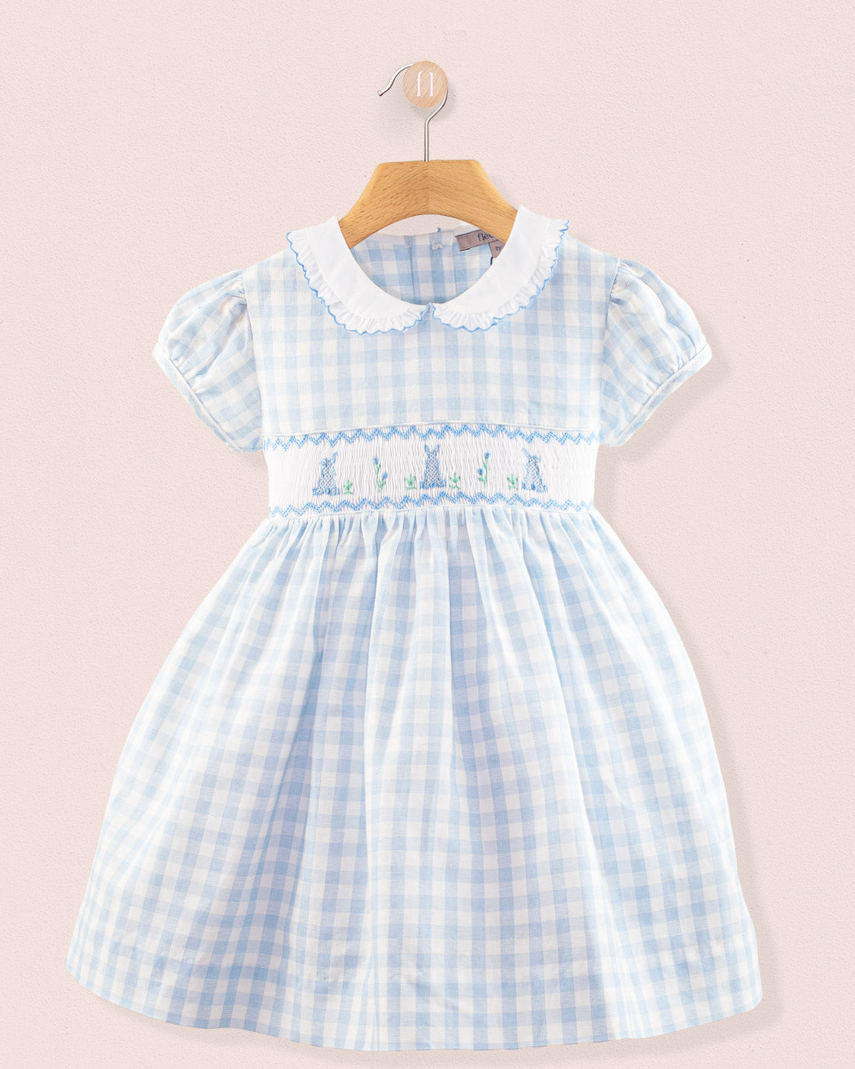 Bunny Blue Gingham Linen Smocked Dress