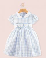 Bunny Blue Gingham Linen Smocked Dress