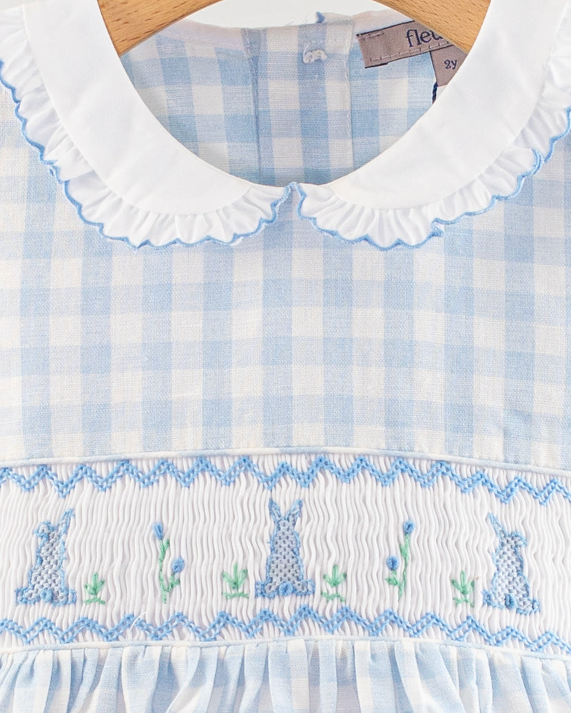 Bunny Blue Gingham Linen Smocked Dress 12M Bunny Blue Gingham Linen Smocked Dress 12M