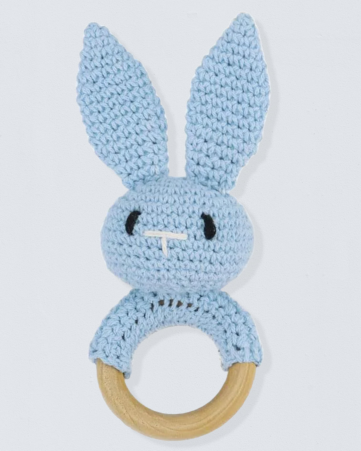 Crocheted Blue Bunny Rattle Toy