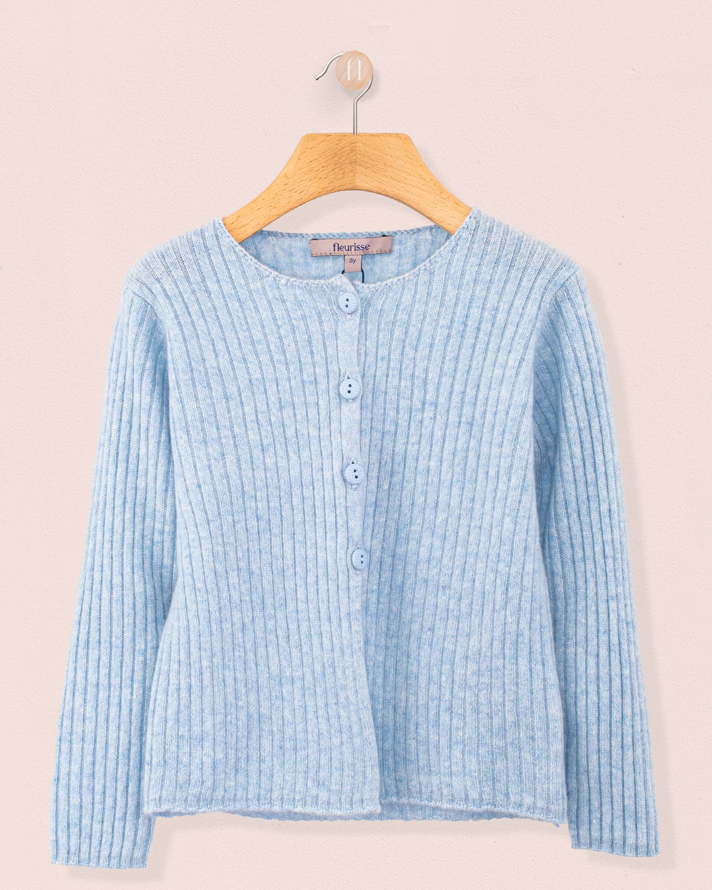 Cashmere Ribbed Light Blue Mélange Cardigan - Cardigan