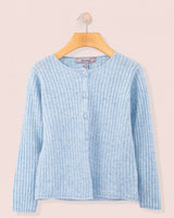 Cashmere Ribbed Light Blue Mélange Cardigan