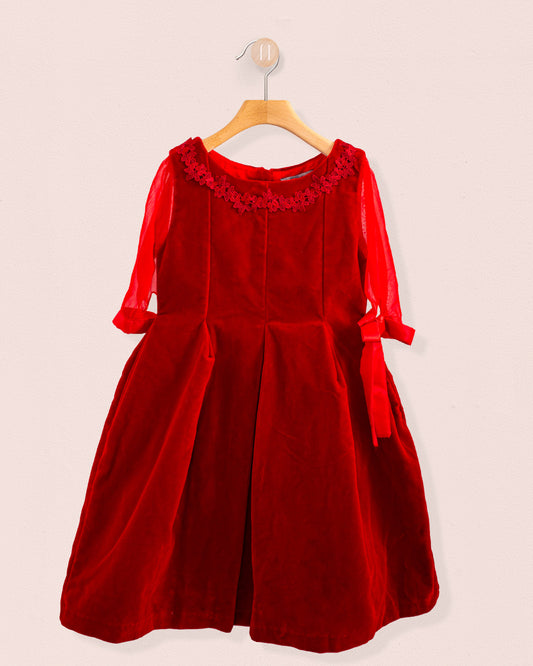 Brigitte Italian Red Velvet Dress - Dress