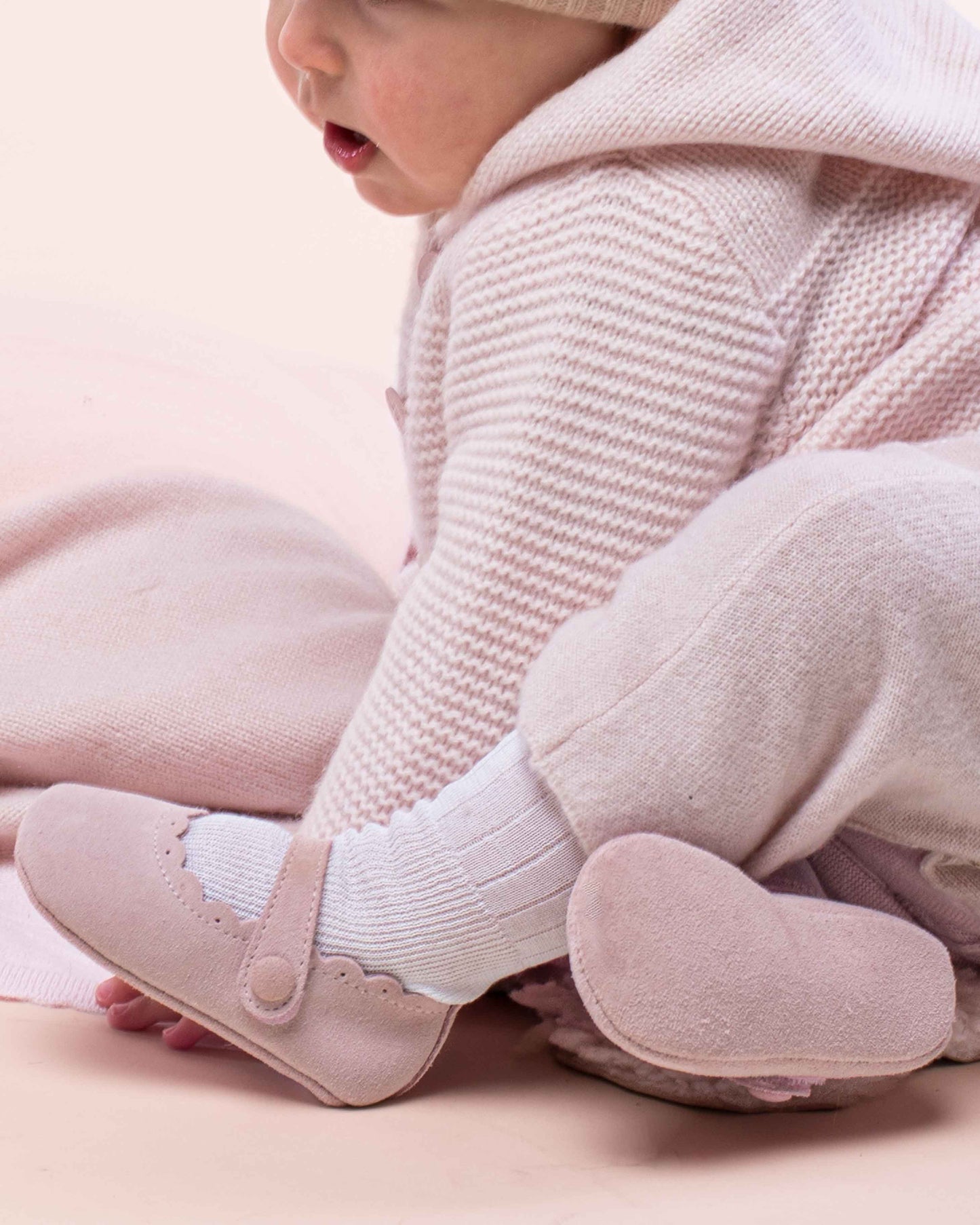 Chloe Scallop Baby Pink Suede Crib Shoe - Shoe