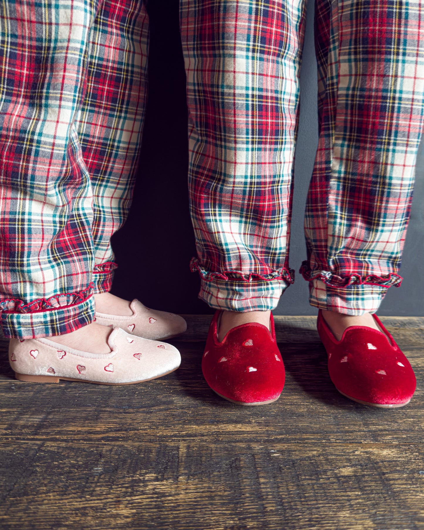 Embroidered Slipper Pink Velour Hearts