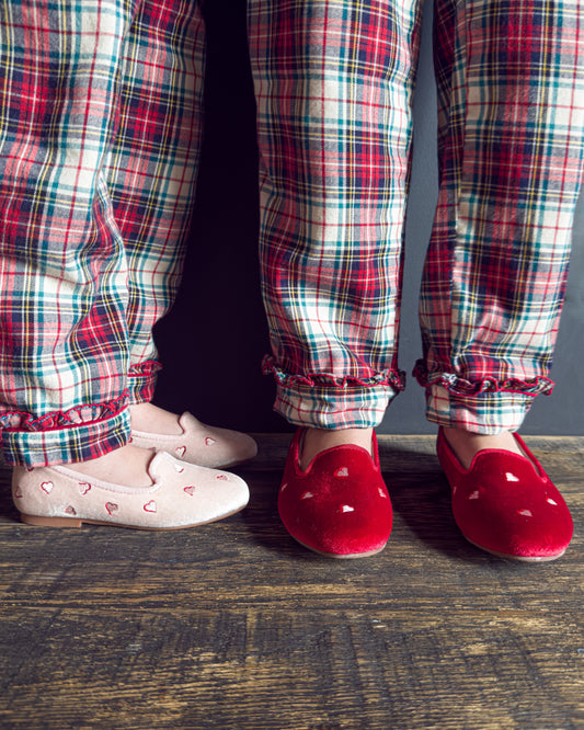 Embroidered Slipper Pink Velour Hearts