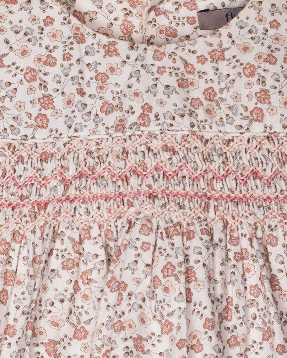 Floral dress smocked waistband close up