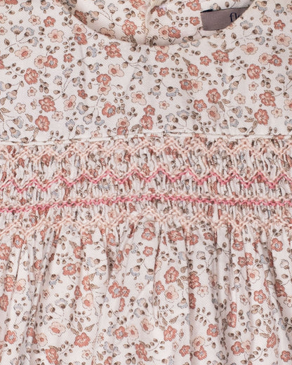 Floral dress smocked waistband close up