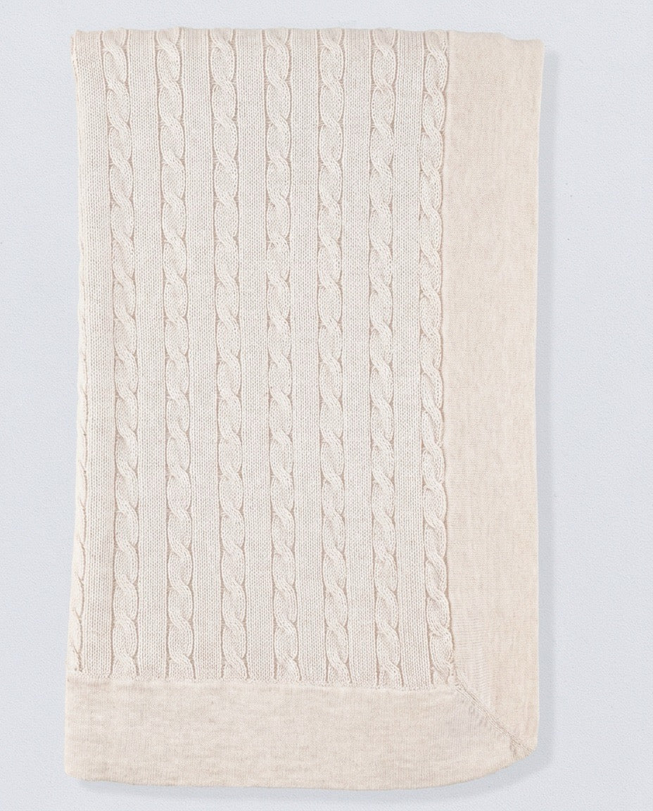 Oscar Oatmeal Cotton Cable Knit Blanket