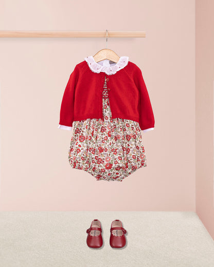 Camilla Liberty Red Rosebud Smocked Bubble - Romper