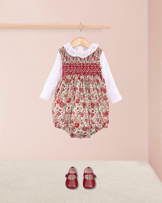 Camilla Liberty Red Rosebud Smocked Bubble - Romper