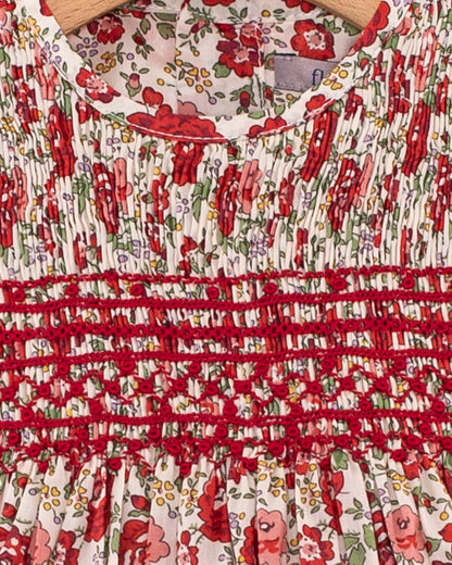 Camilla Liberty Red Rosebud Smocked Bubble - Romper