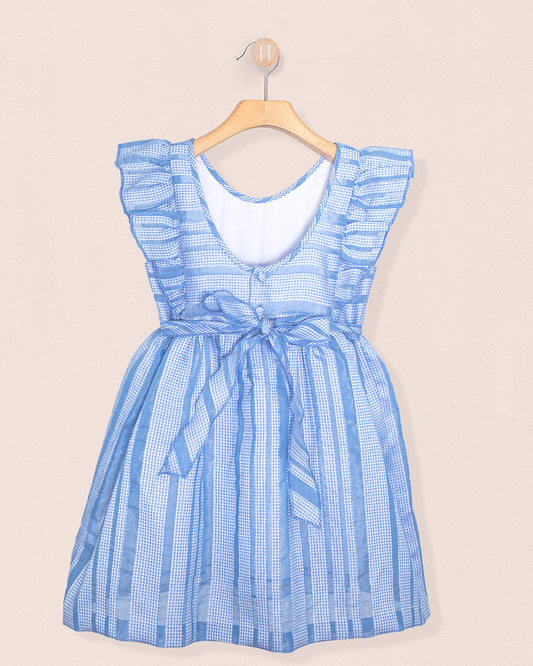 Carmel Italian Blue Chiffon Dress back on a hanger
