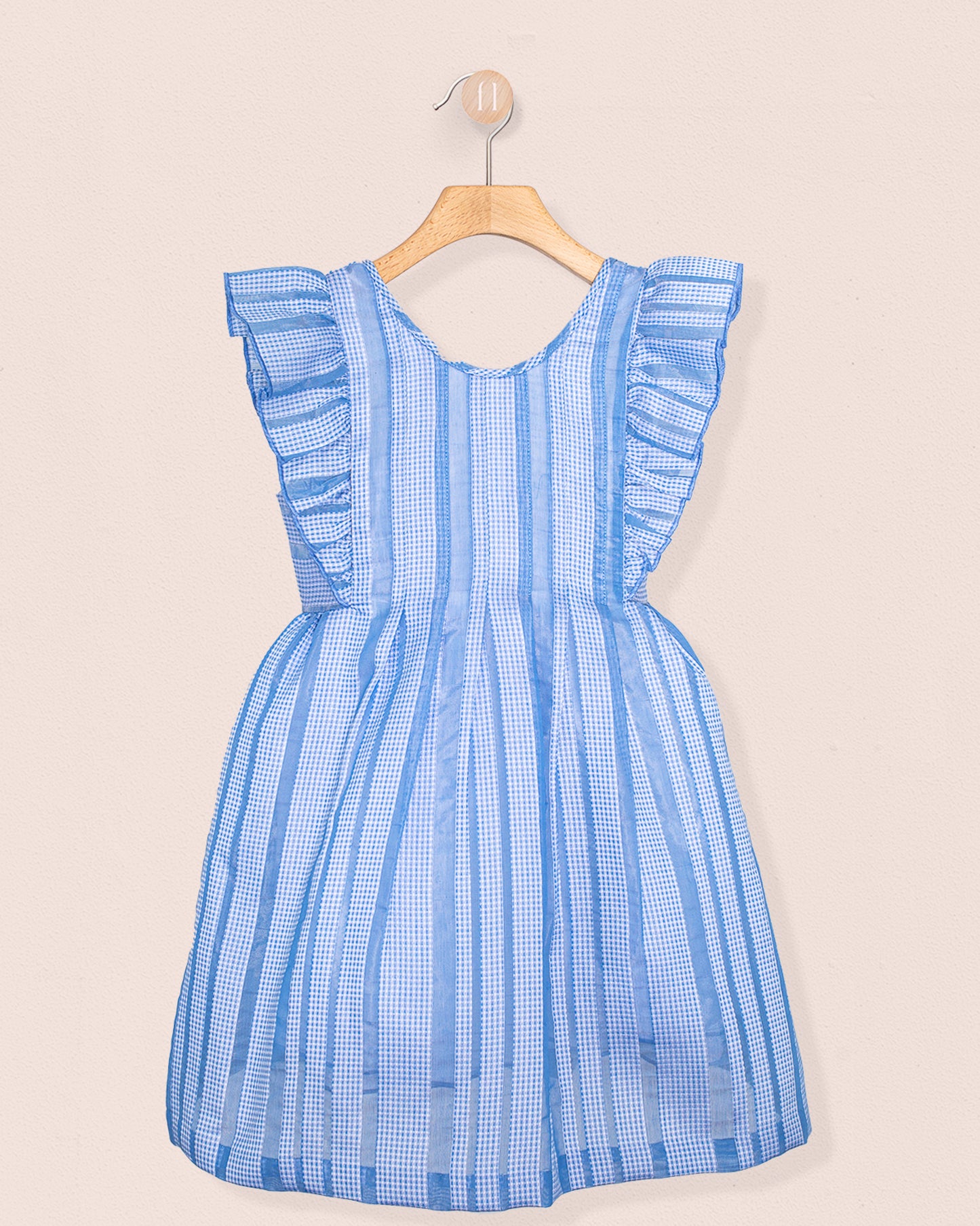 Carmel Italian Blue Chiffon Dress front on a hanger