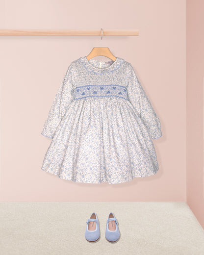 Colette Winter Blue Floral Smocked Dress