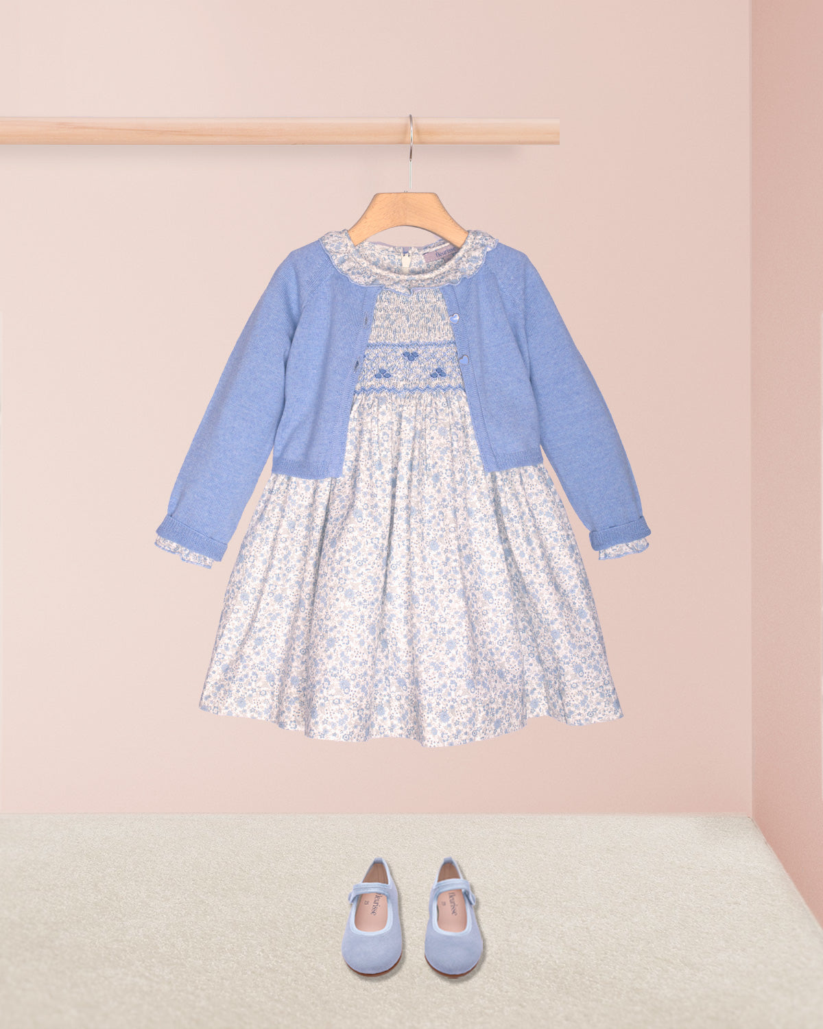 Colette Winter Blue Floral Smocked Dress