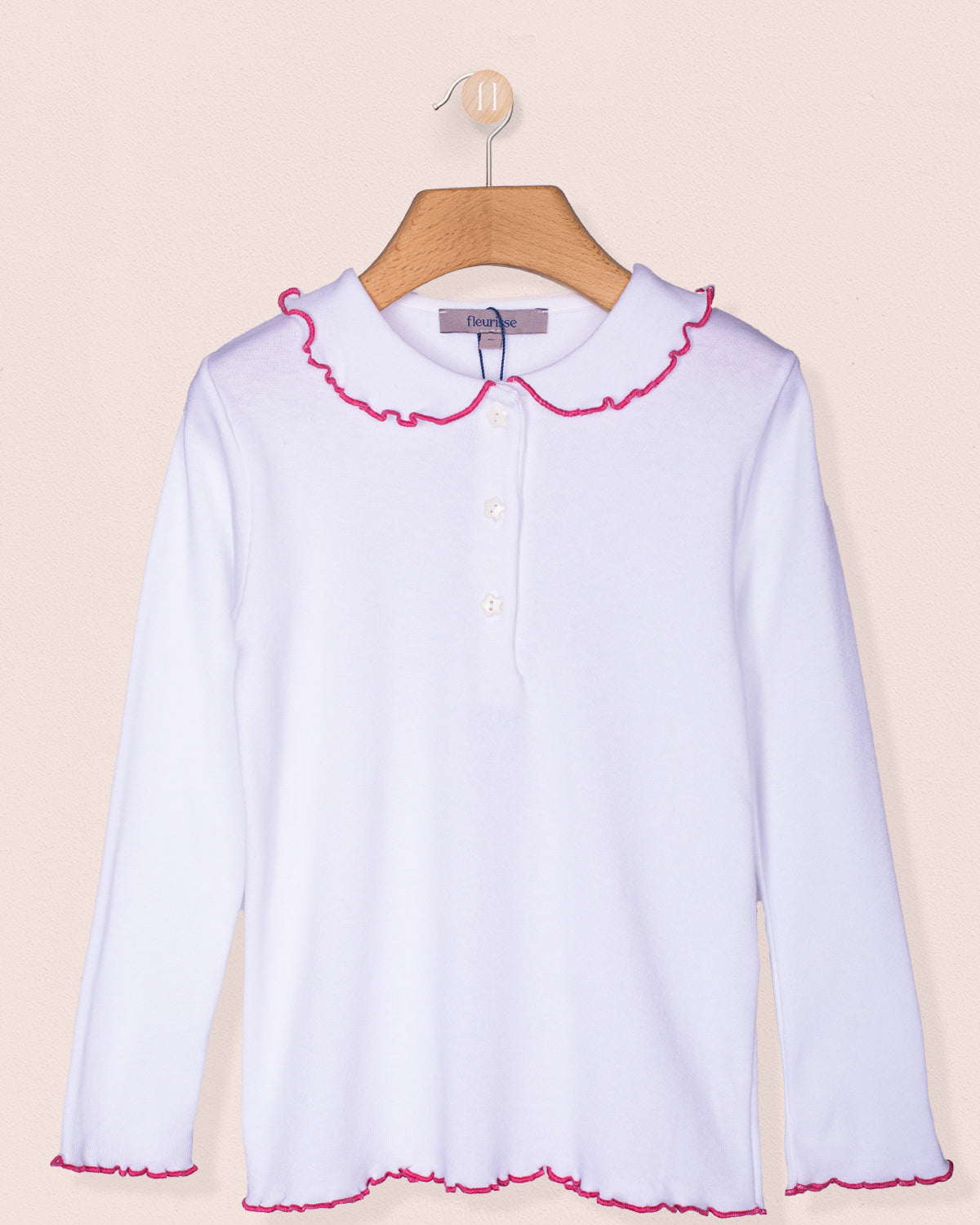 Collar Shirt Long Sleeve Italian Cotton Rose Trim