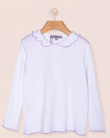 Collar Shirt Long Sleeve Italian Cotton Lavender Trim