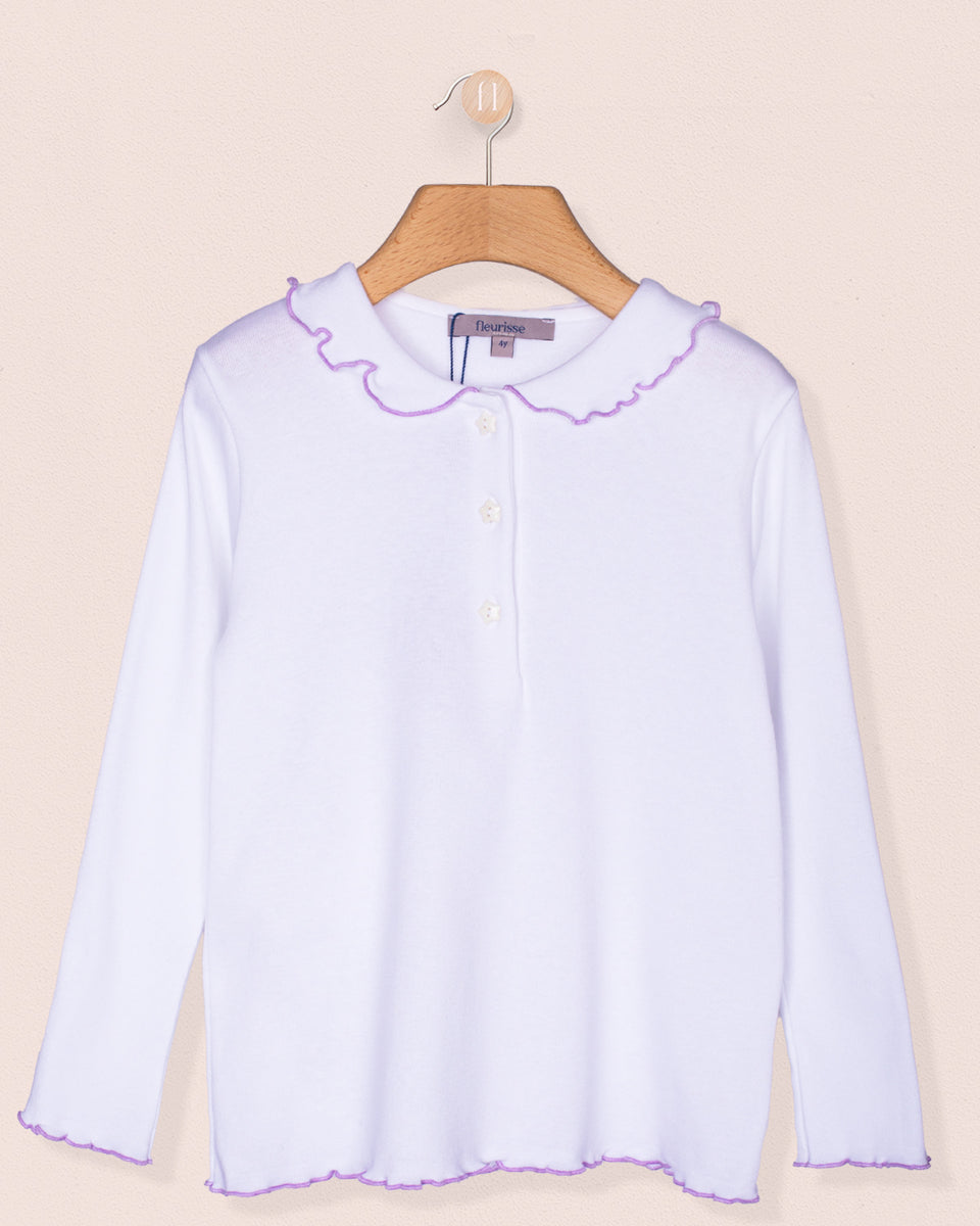 Collar Shirt Long Sleeve Italian Cotton Lavender Trim