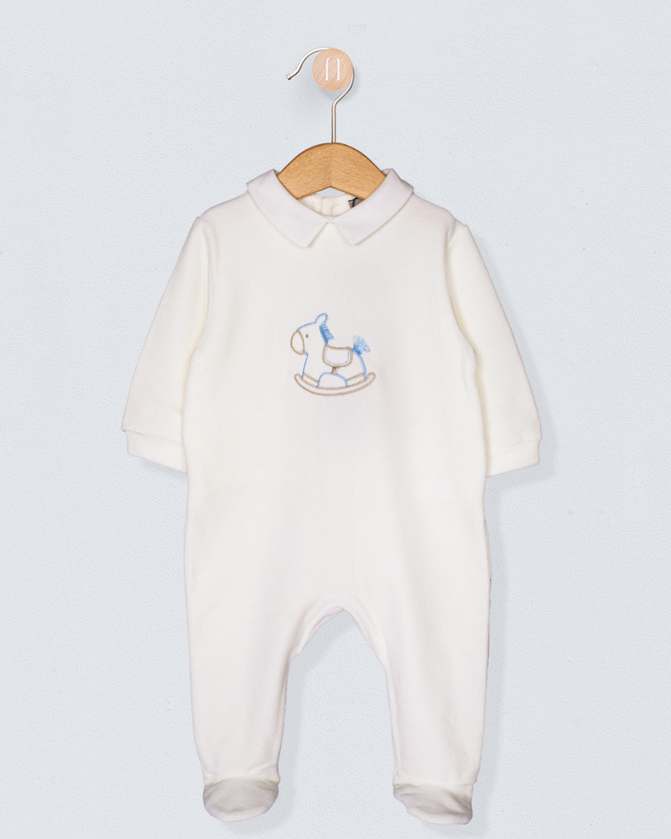 Off White Italian Velour Rocking Horse Footie