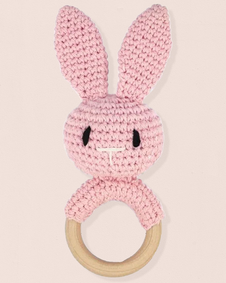 Crocheted Bunny Pink Rattle Toy