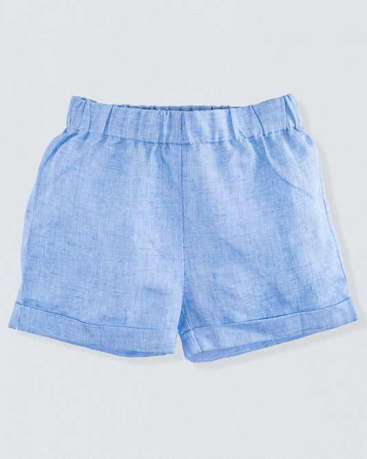 Cuff Short Italian Baby Blue Linen - Pant