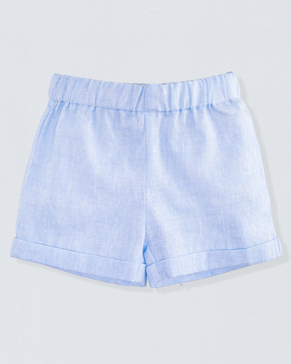 Cuff Short Italian Pastel Blue Linen