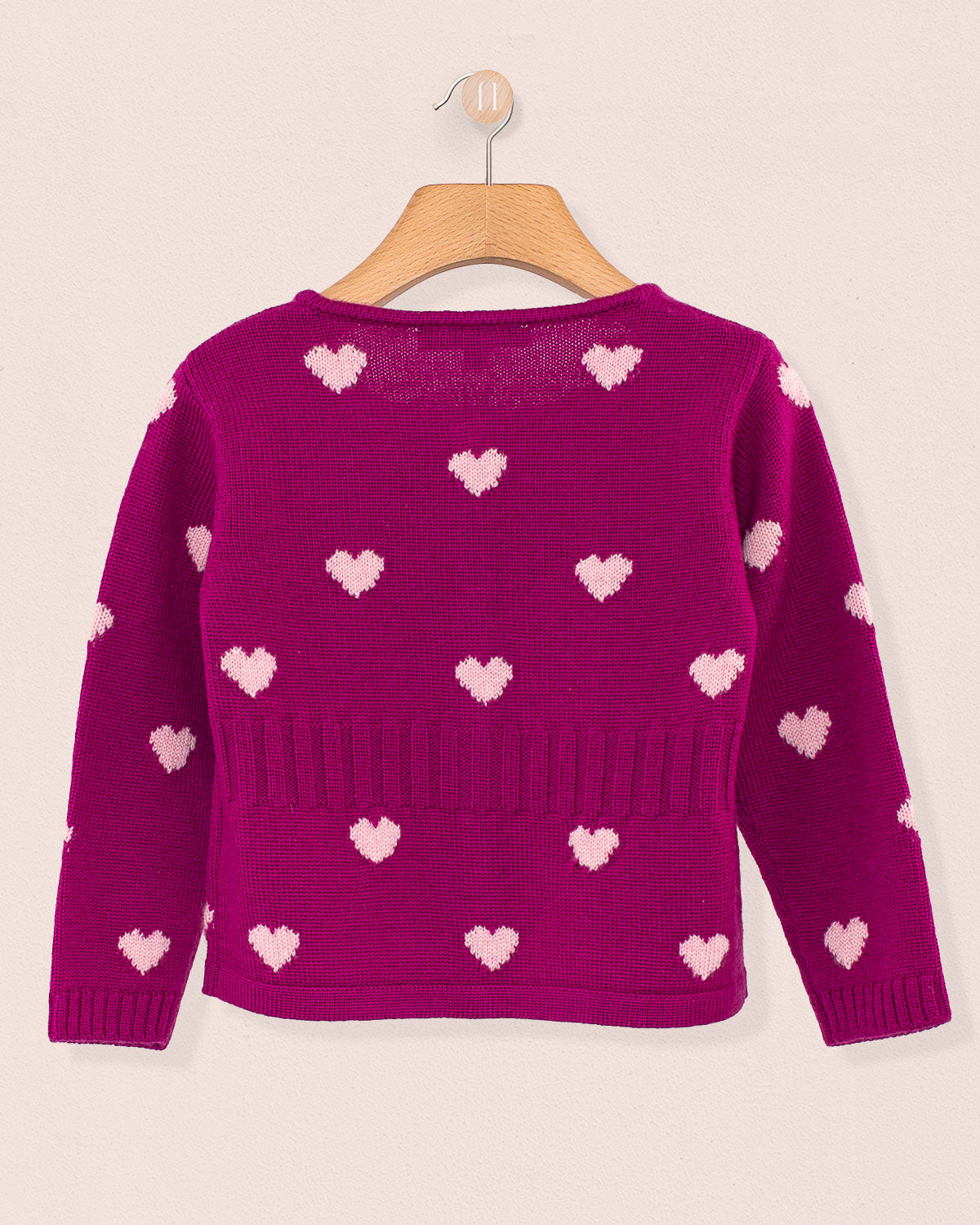 Madeleine Cyclam Hearts Wool Cardigan - Cardigan