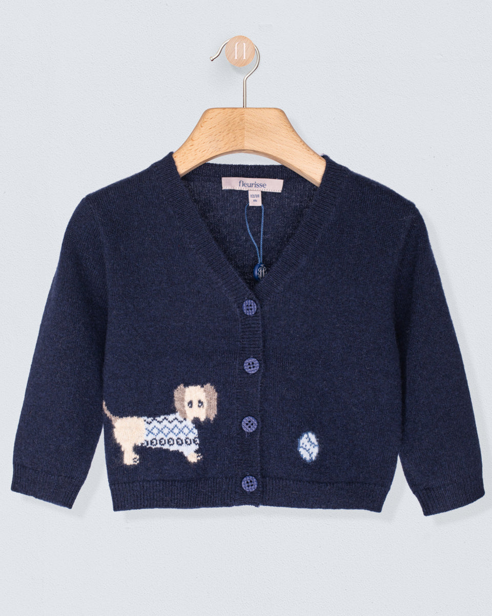 Dachshund Navy Cashmere Cardigan