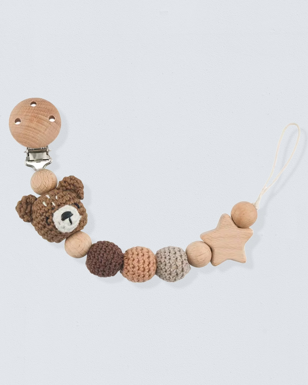 Pacifier Clip Crochet Bear Brown