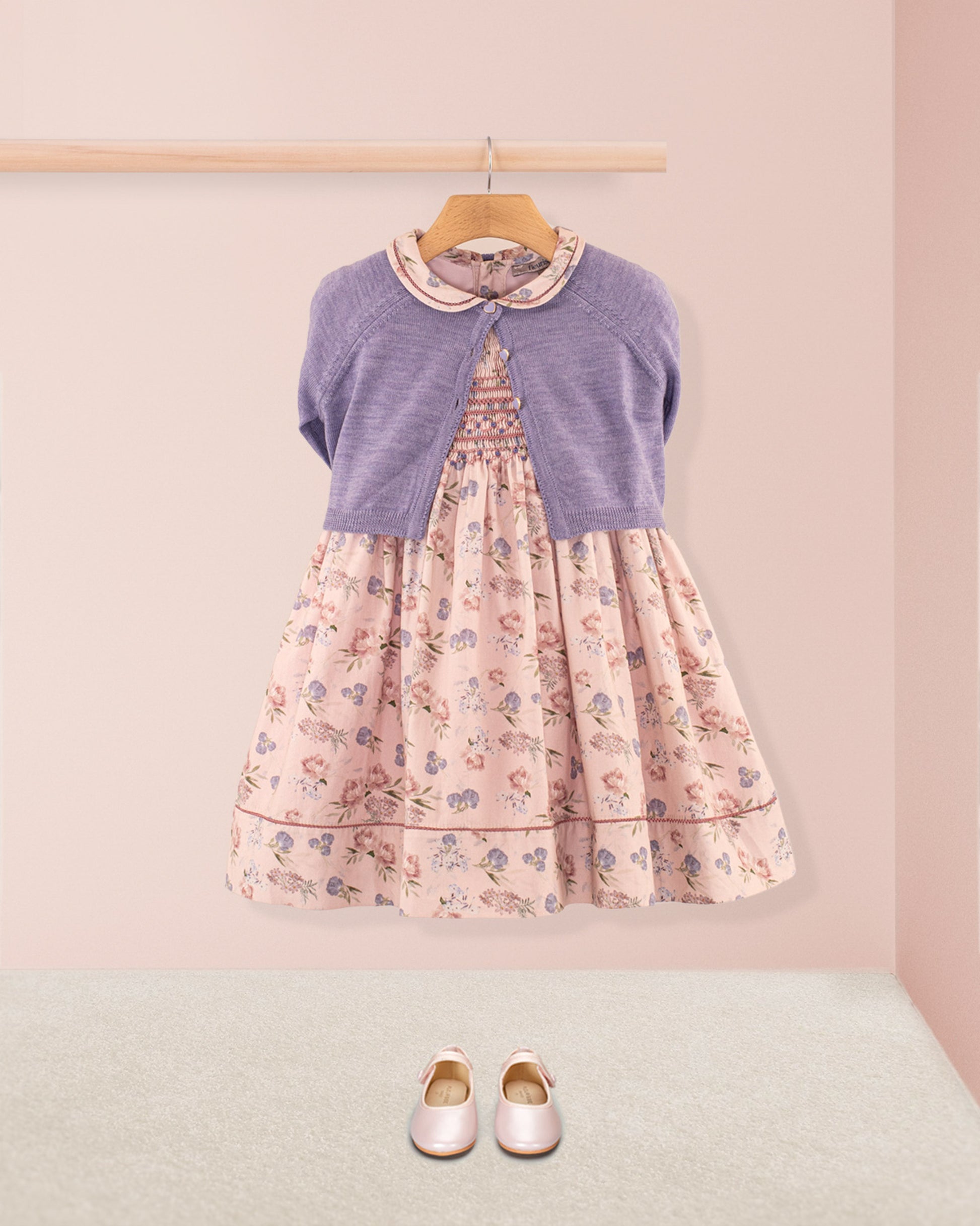 Emma Mauve Bouquet Twill - Smocked Dress