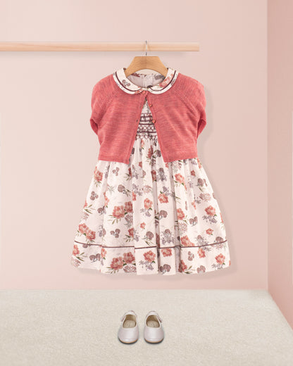 Emma White Bouquet Twill - Smocked Dress