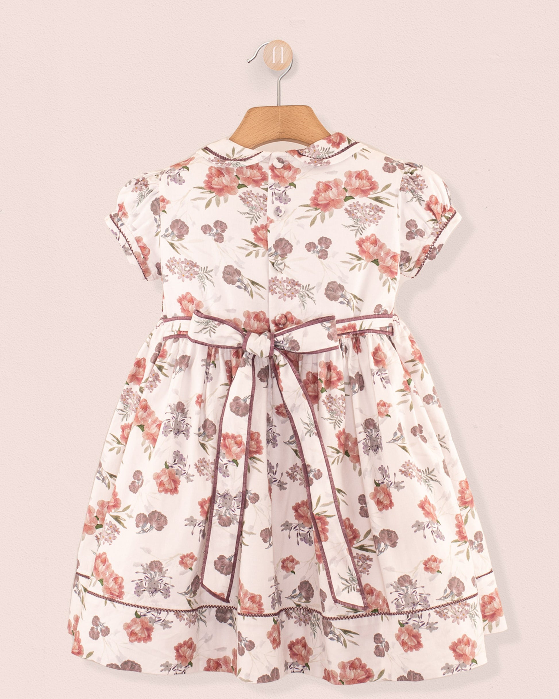 Emma White Bouquet Twill - Smocked Dress