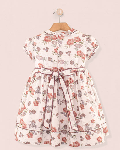 Emma White Bouquet Twill - Smocked Dress