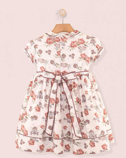 Emma White Bouquet Twill - Smocked Dress