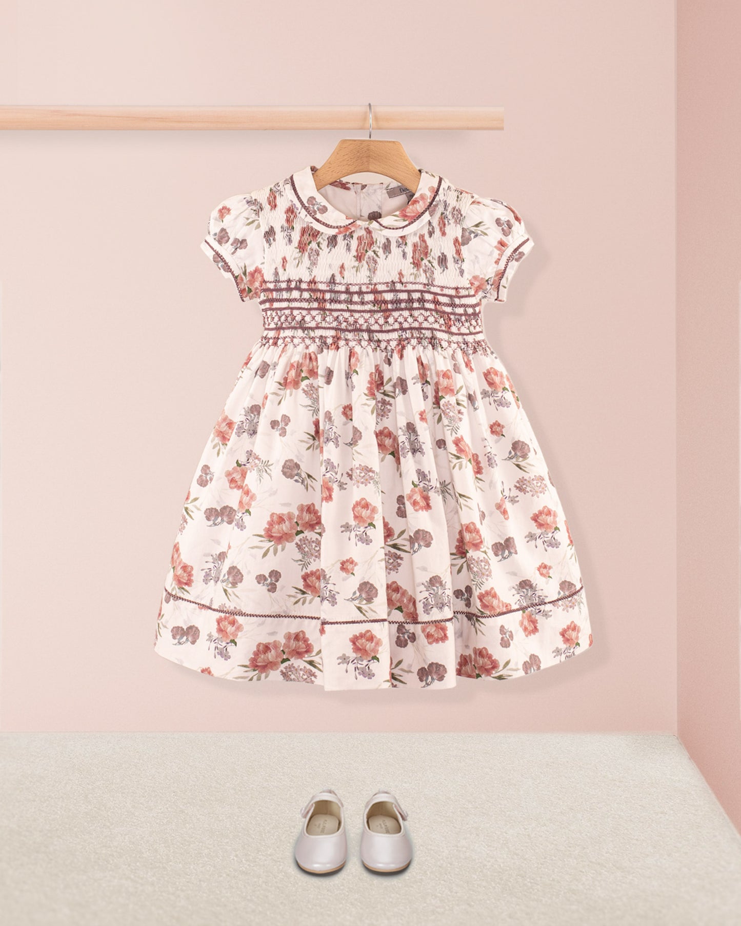 Emma White Bouquet Twill - Smocked Dress