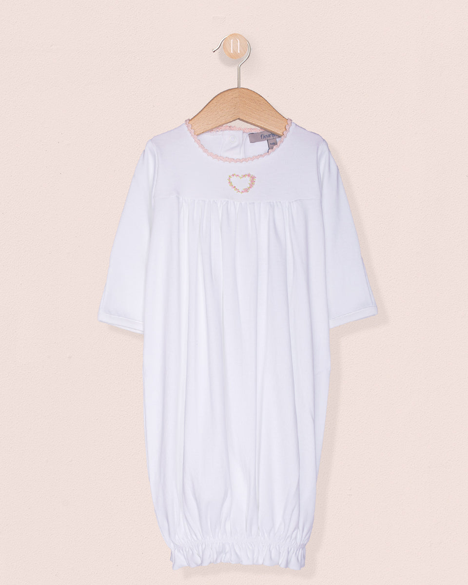 Gown Pima White Embroidered Heart