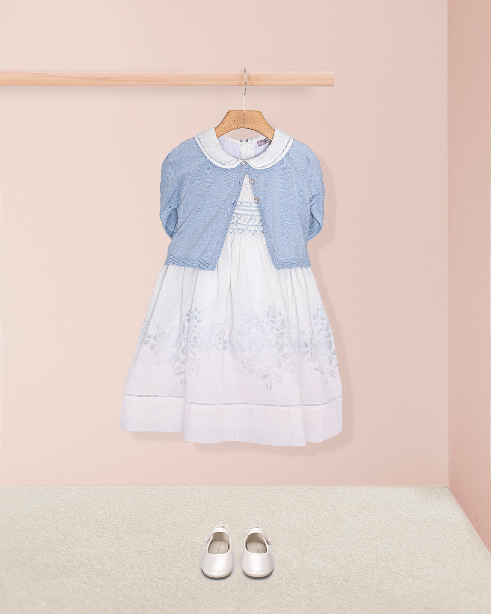 Emma Italian Doppia Blue Smock - Smocked Dress