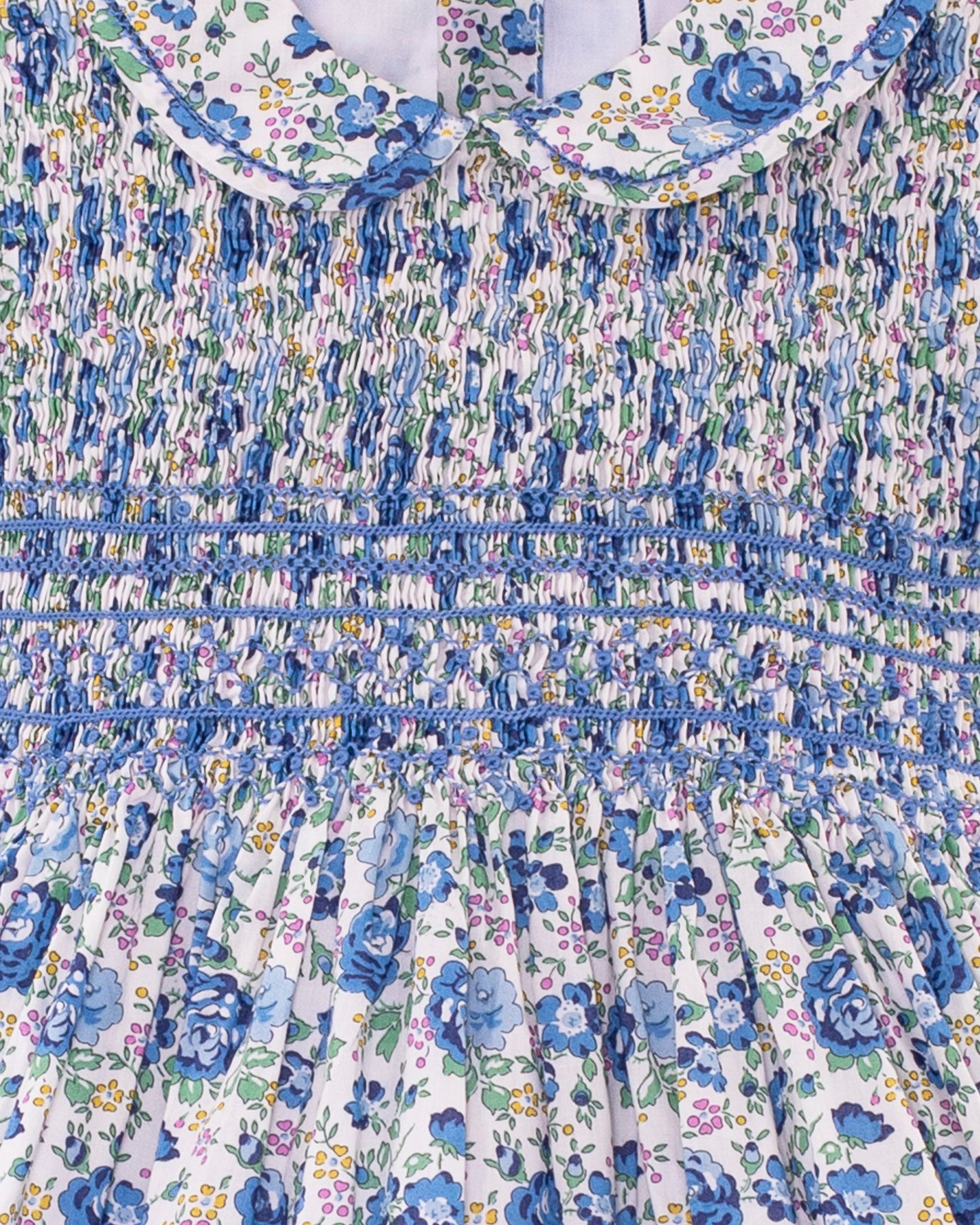 Emma Liberty Blue Rosebud Smock - Smocked Dress