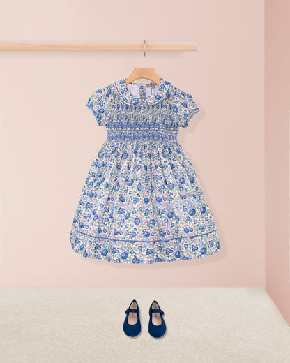 Emma Liberty Blue Rosebud Smock - Smocked Dress