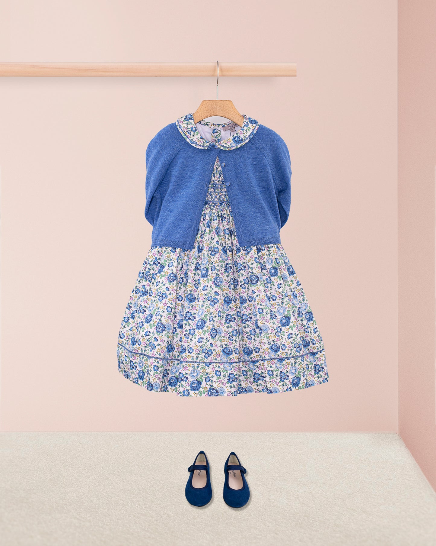 Emma Liberty Blue Rosebud Smock - Smocked Dress