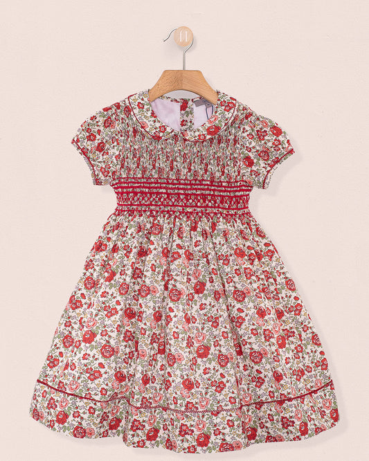 Emma Liberty Red Rosebud Smock - Smocked Dress