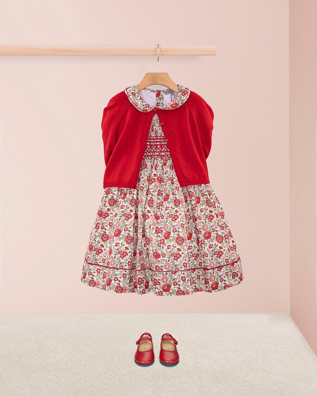Emma Liberty Red Rosebud Smock - Smocked Dress