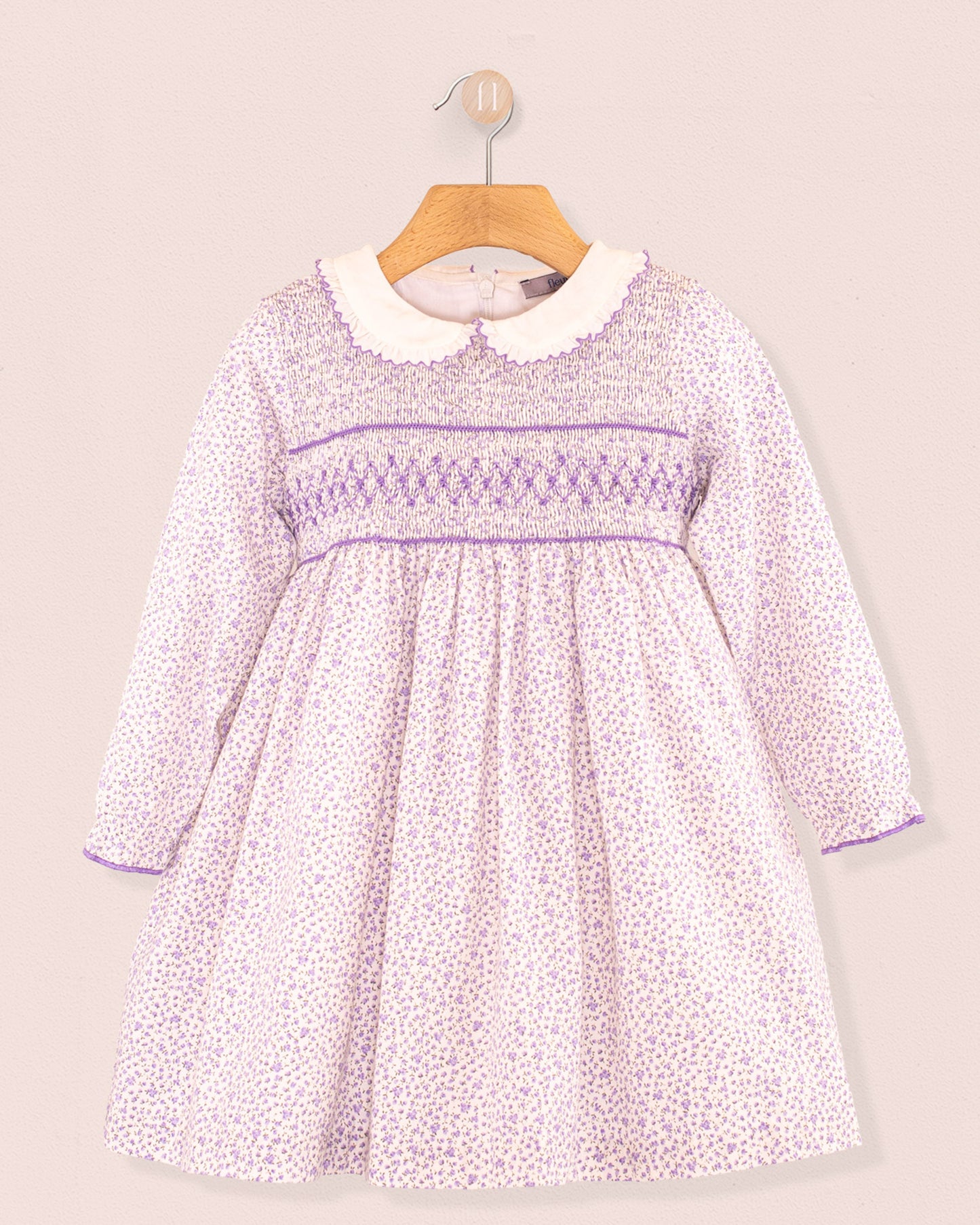 Fiorella Lavender Floral Twill Smock - Smocked Dress