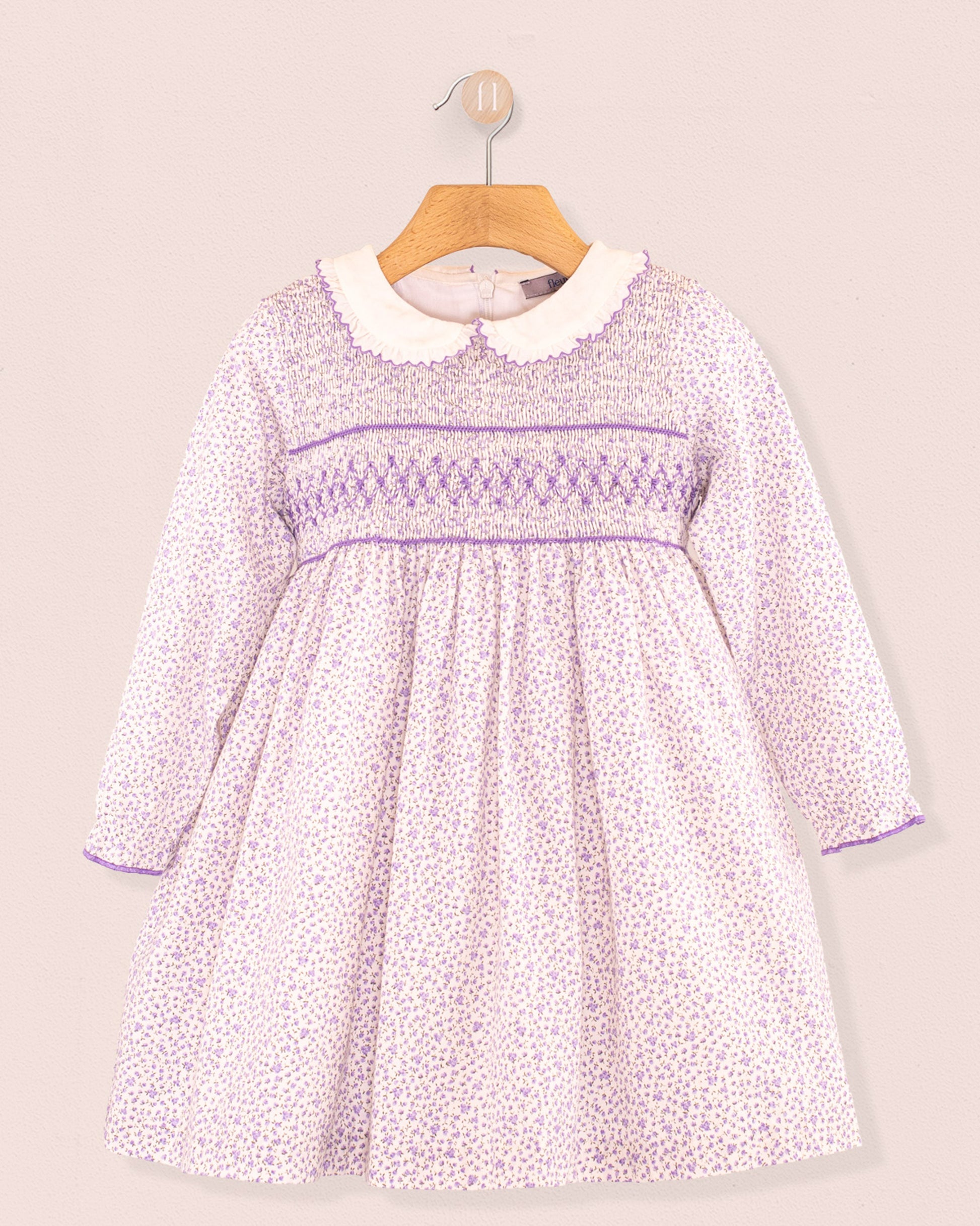 Fiorella Lavender Floral Twill Smock - Smocked Dress