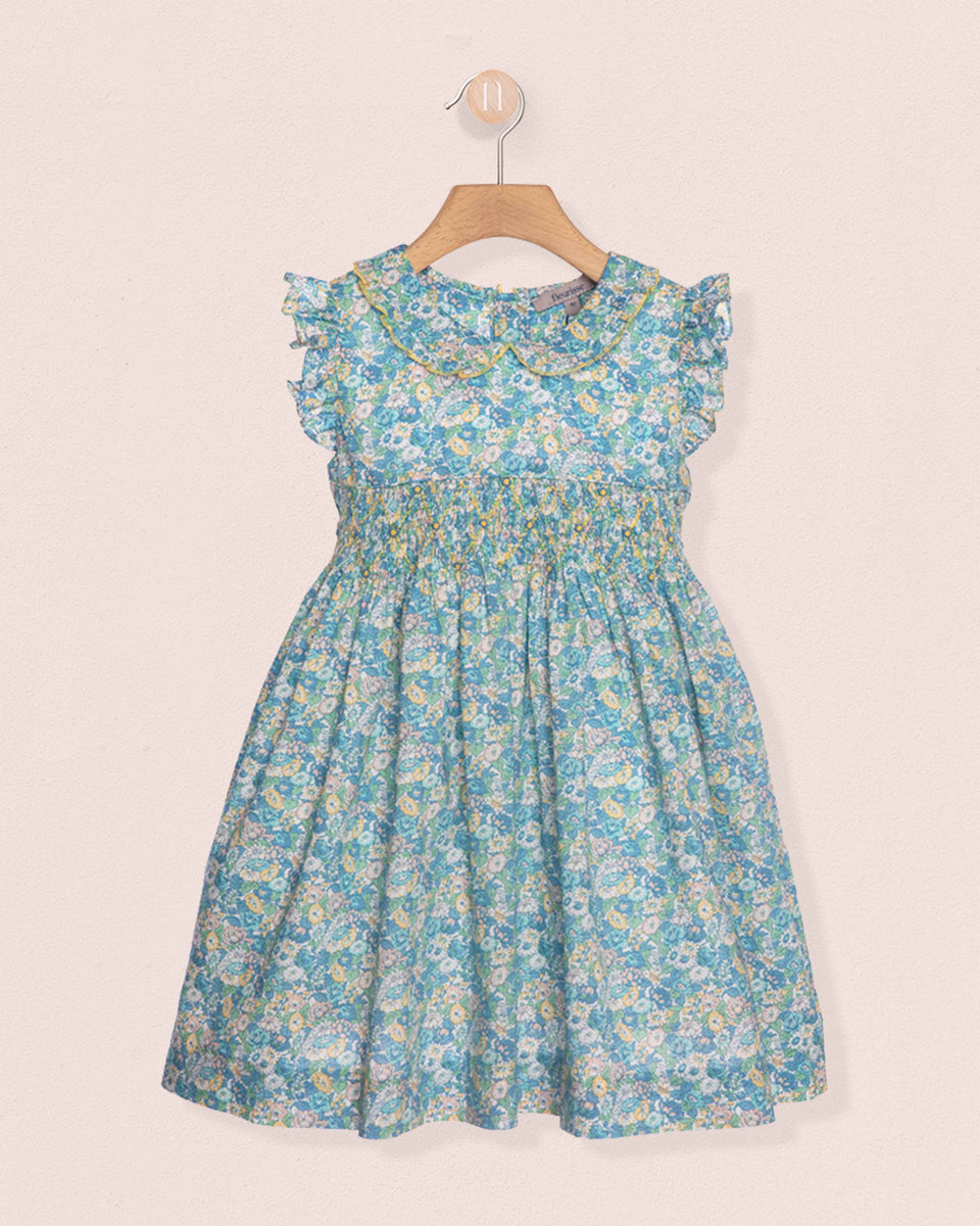 Florencia Liberty Leontyne Blue Smocked Dress